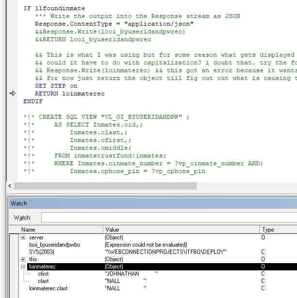 Return JSON object fields all null West Wind Technologies Support
